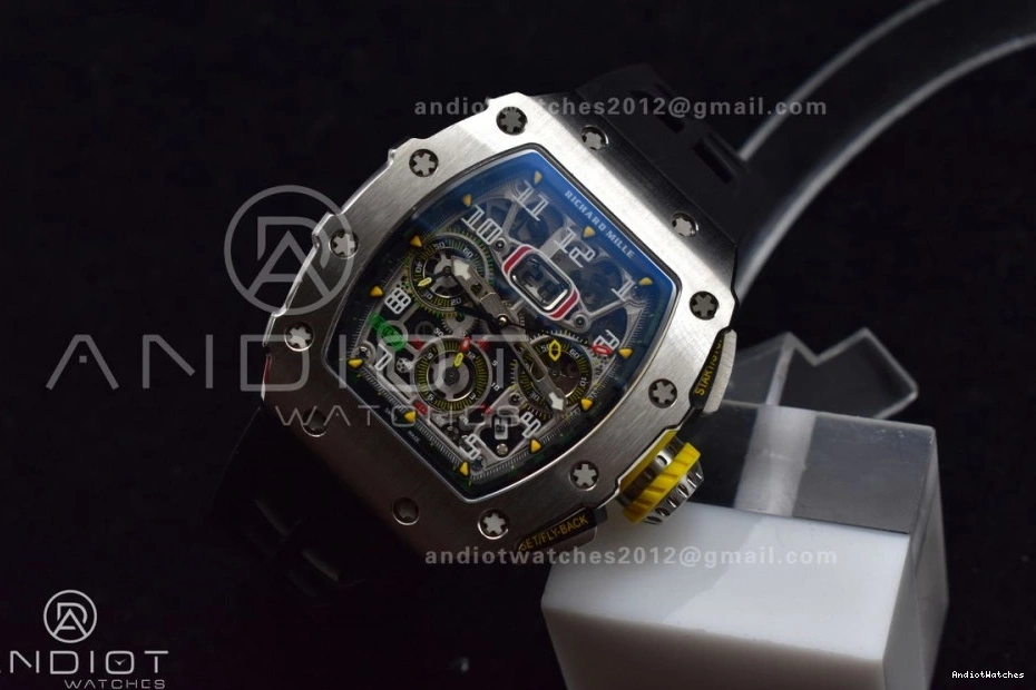 Chrono Strap V Edition Crystal Dial Black 1:1 KVF on Rubber RM011 Black SS 1025 Best Sophisticated A7750 0405